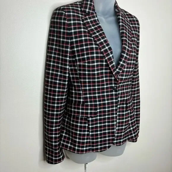 Akris Punto Red Black Plaid stripe Patterned blazer Business career size US 2